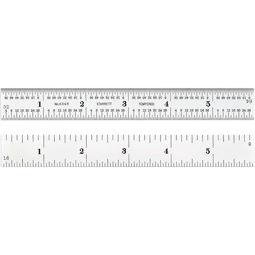 Starrett 52678 Steel Rule 6" OAL, 4R Graduation, Rigid, 3/4" OAW