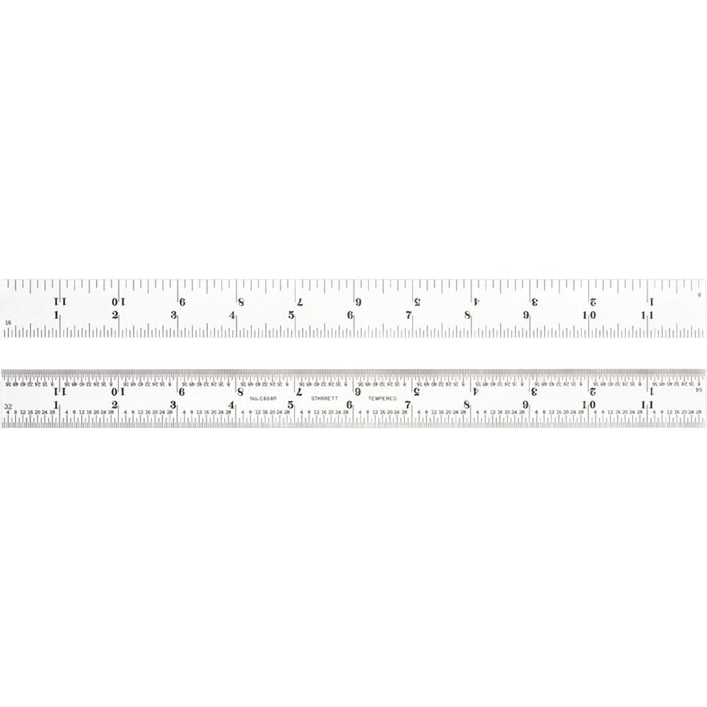 Starrett 52679 Steel Rule 12" OAL, 4R Graduation, Rigid, 1" OAW