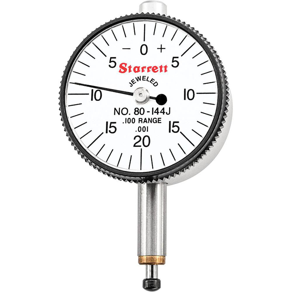 Starrett 55893 Dial Drop Indicator 0 to 0.1" Range, 0-20-0 Dial Reading, 0.001" Graduation, 1-1/4" Dial Dia