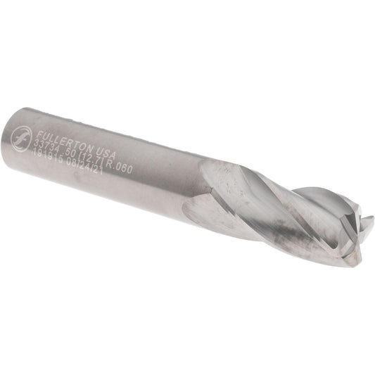 Fullerton Tool Co. 33734 Corner Radius End Mill 1/2" Dia, 1" LOC, 0.06" Radius, 4 Flutes, Solid Carbide
