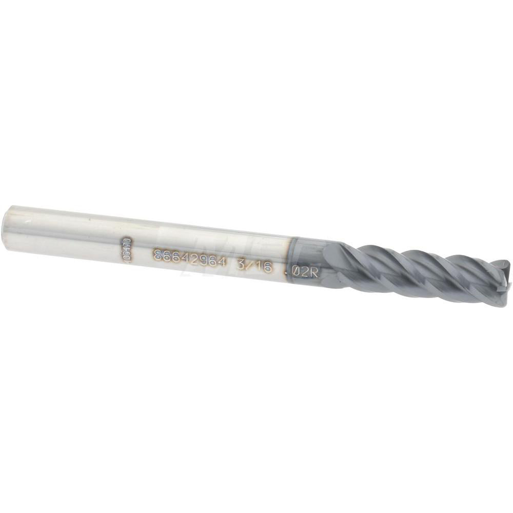 Accupro 86642964 Corner Radius End Mill 3/16" Dia, 5/8" LOC, 0.02" Radius, 4 Flutes, Solid Carbide