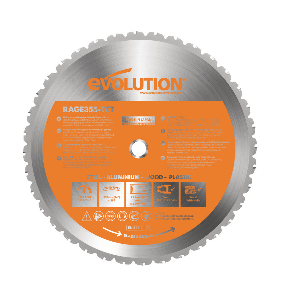 Evolution Power Tools RAGE355BLADE Wet & Dry-Cut Saw Blade 14" Dia, 1" Arbor Hole, 36 Teeth