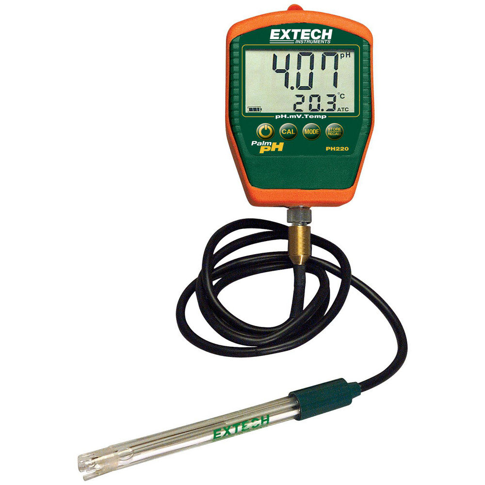 Extech PH220-C Conductivity, pH & TDS Meters & Testers Minimum pH Range 0.00  Probe Type pH  Maximum pH Range 14.00  Minimum Operating Temperature 32F  Display Type LCD  Automatic Temperature Compensation Yes