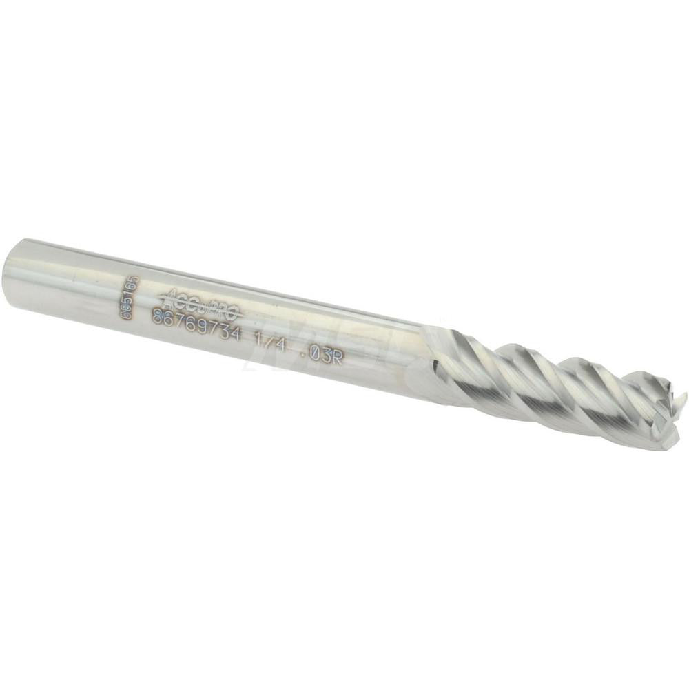 Accupro 86769734 Corner Radius End Mill 1/4" Dia, 3/4" LOC, 0.03" Radius, 4 Flutes, Solid Carbide