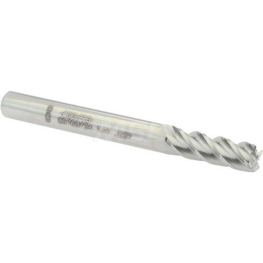 Accupro 86769734 Corner Radius End Mill 1/4" Dia, 3/4" LOC, 0.03" Radius, 4 Flutes, Solid Carbide