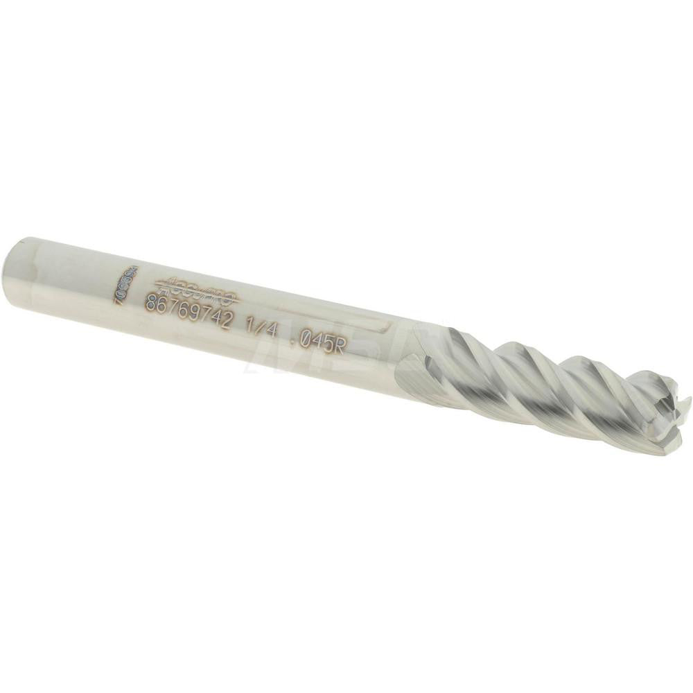 Accupro 86769742 Corner Radius End Mill 1/4" Dia, 3/4" LOC, 0.045" Radius, 4 Flutes, Solid Carbide