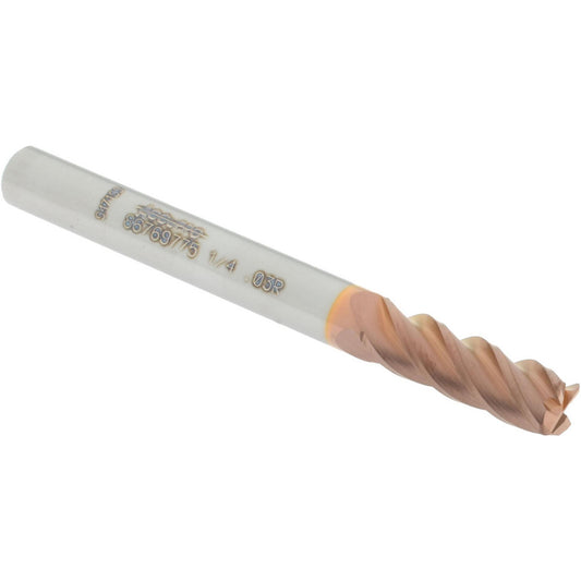 Accupro 86769775 Corner Radius End Mill 1/4" Dia, 3/4" LOC, 0.03" Radius, 4 Flutes, Solid Carbide