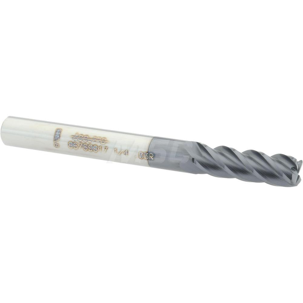 Accupro 86769817 Corner Radius End Mill 1/4" Dia, 3/4" LOC, 0.03" Radius, 4 Flutes, Solid Carbide