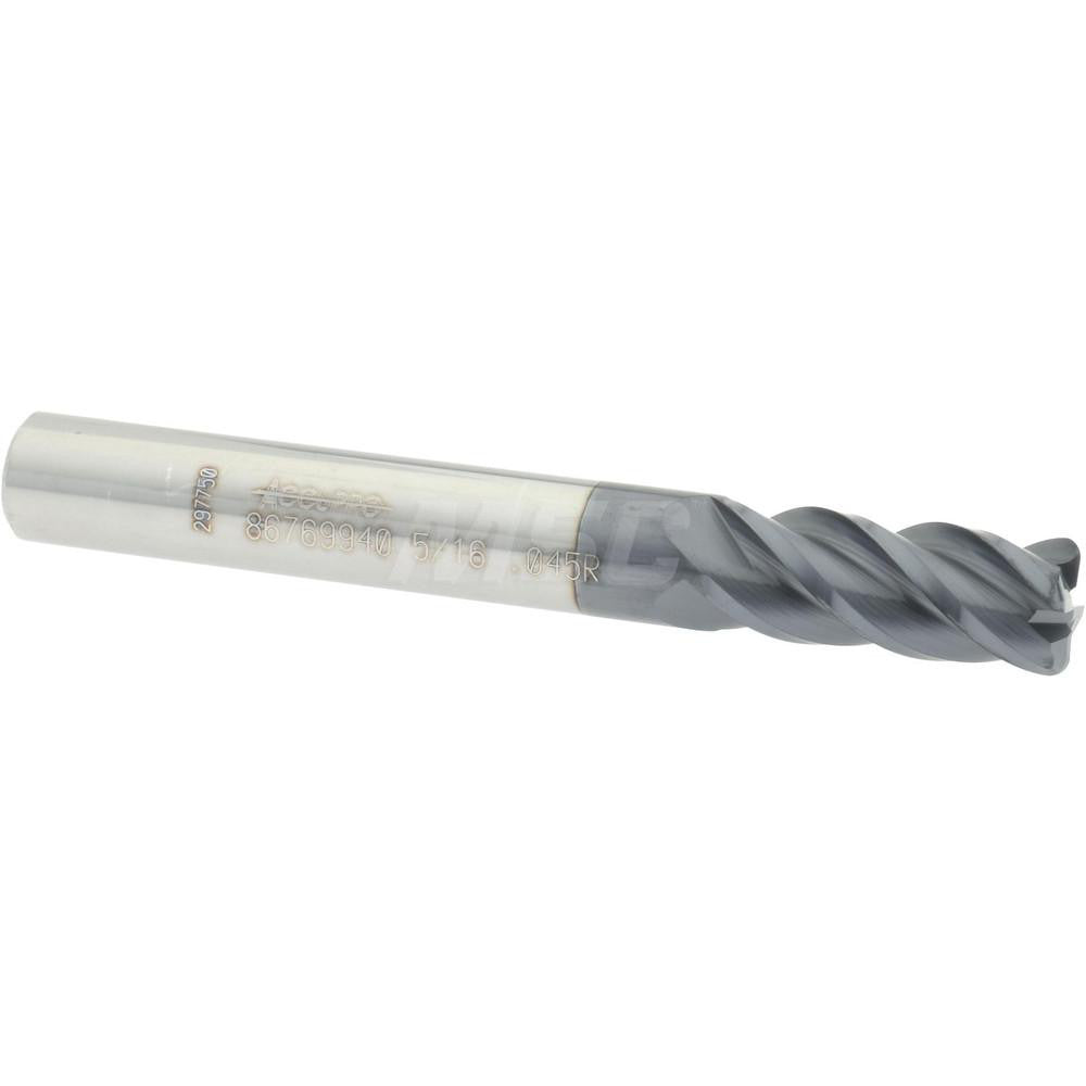 Accupro 86769940 Corner Radius End Mill 5/16" Dia, 3/4" LOC, 0.045" Radius, 4 Flutes, Solid Carbide