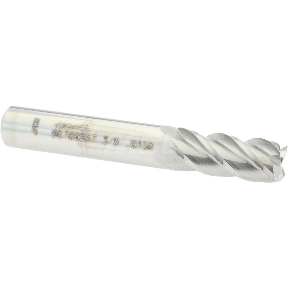 Accupro 86769957 Corner Radius End Mill 3/8" Dia, 7/8" LOC, 0.015" Radius, 4 Flutes, Solid Carbide