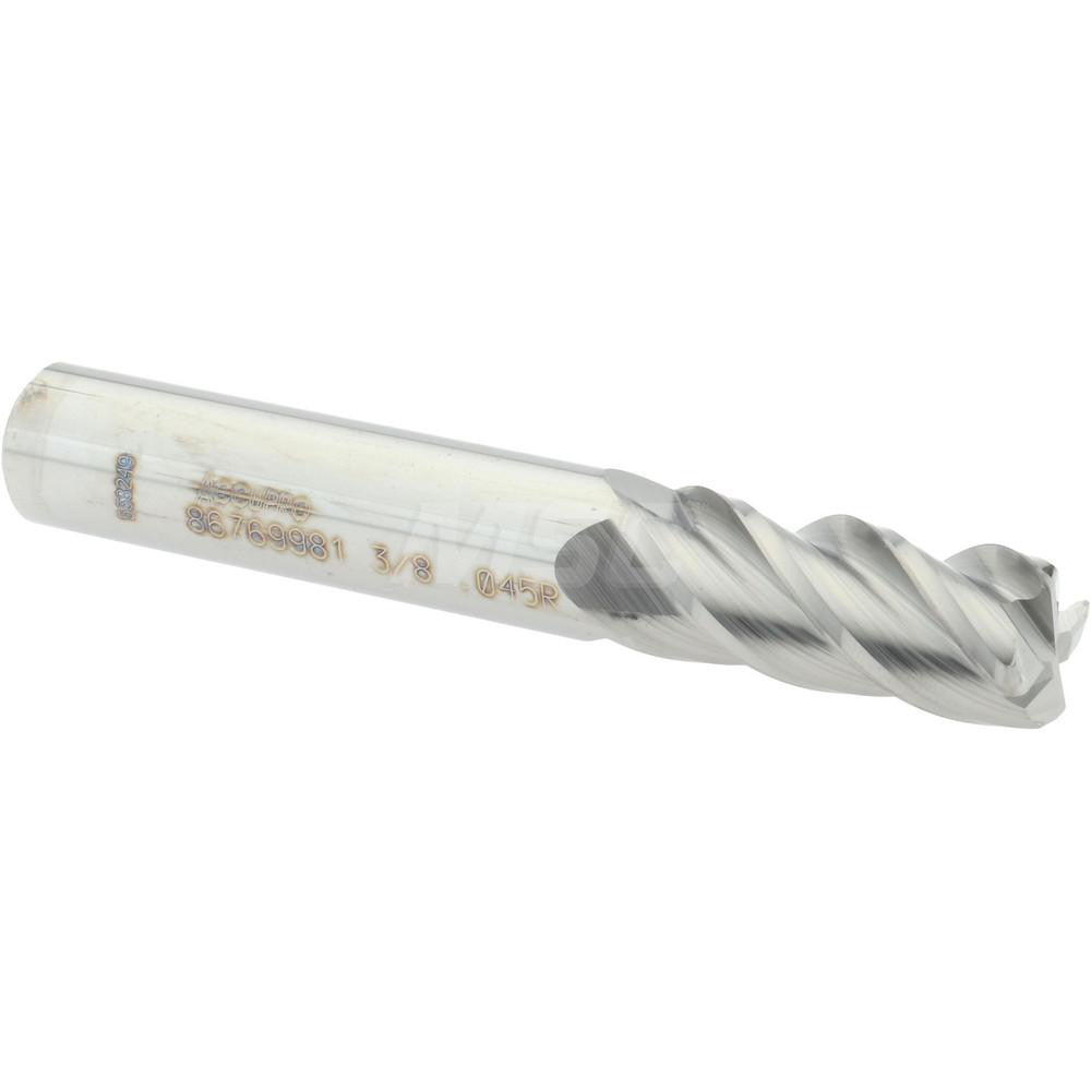 Accupro 86769981 Corner Radius End Mill 3/8" Dia, 7/8" LOC, 0.045" Radius, 4 Flutes, Solid Carbide