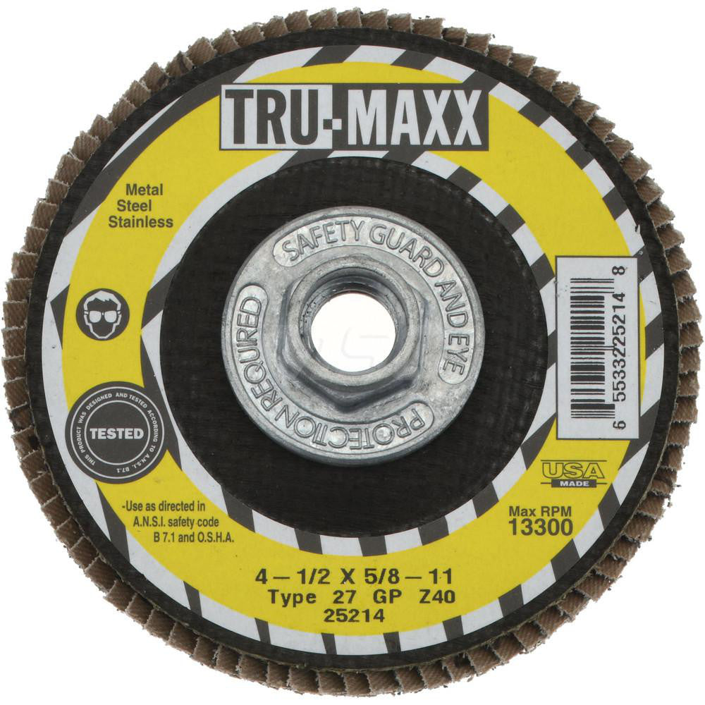 Tru-Maxx 66254443391 Flap Disc 5/8-11 Hole, 40 Grit, Zirconia Alumina, Type 27