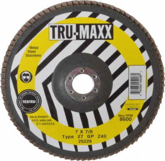 Tru-Maxx 66254443407 Flap Disc 7/8" Hole, 40 Grit, Zirconia Alumina, Type 27