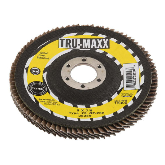 Tru-Maxx 66254443420 Flap Disc 7/8" Hole, 36 Grit, Zirconia Alumina, Type 29