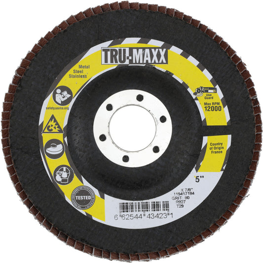 Tru-Maxx 66254443423 Flap Disc 7/8" Hole, 80 Grit, Zirconia Alumina, Type 29