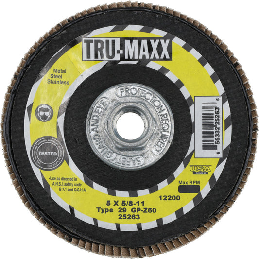 Tru-Maxx 66254443426 Flap Disc 5/8-11 Hole, 60 Grit, Zirconia Alumina, Type 29