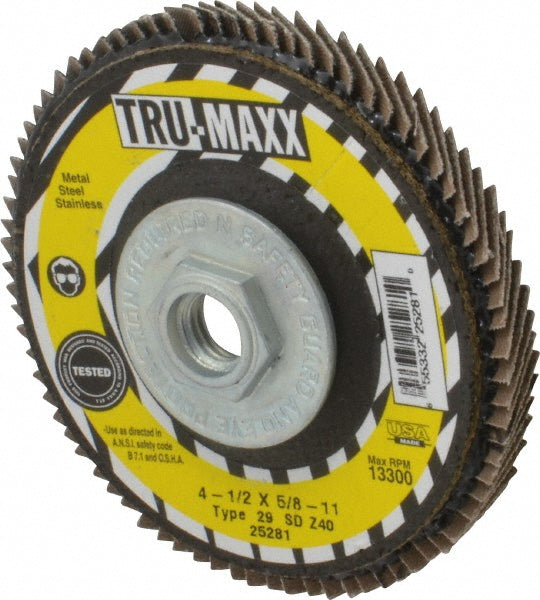 Tru-Maxx 66254443444 Flap Disc 5/8-11 Hole, 40 Grit, Zirconia Alumina, Type 29