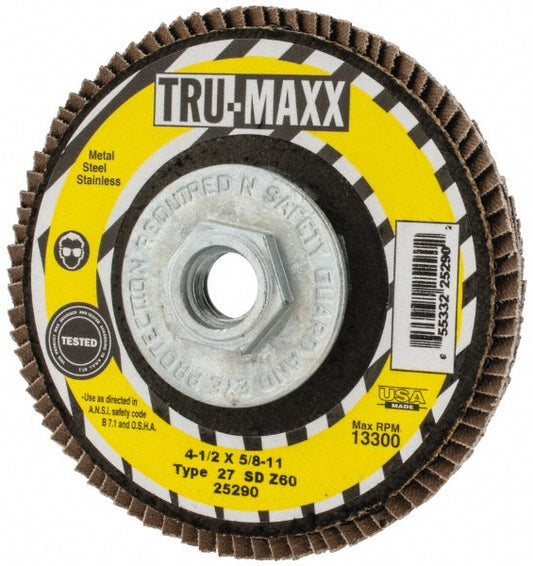 Tru-Maxx 66254443450 Flap Disc 5/8-11 Hole, 60 Grit, Zirconia Alumina, Type 27
