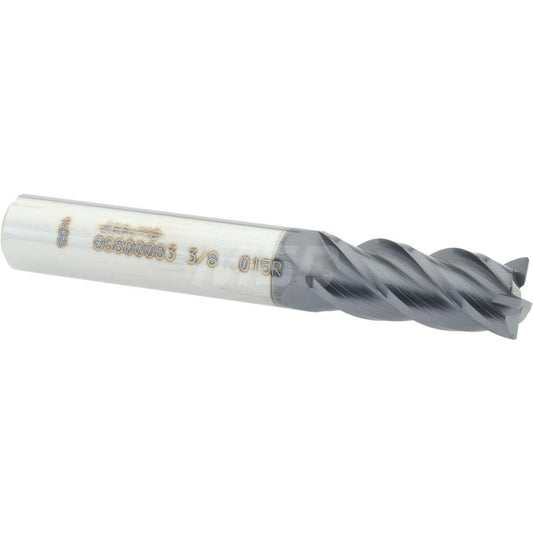 Accupro 86800083 Corner Radius End Mill 3/8" Dia, 7/8" LOC, 0.015" Radius, 4 Flutes, Solid Carbide