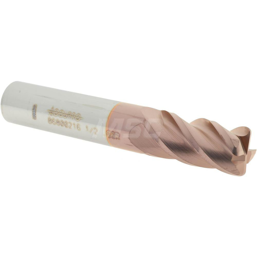 Accupro 86800216 Corner Radius End Mill 1/2" Dia, 1" LOC, 0.06" Radius, 4 Flutes, Solid Carbide