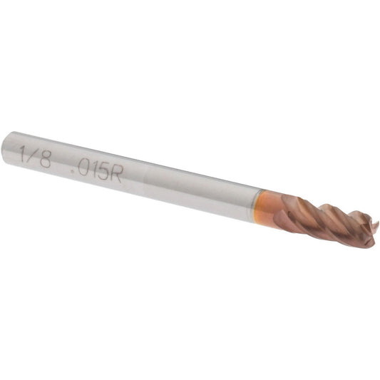Accupro 86800299 Corner Radius End Mill 1/8" Dia, 1/4" LOC, 0.015" Radius, 4 Flutes, Solid Carbide