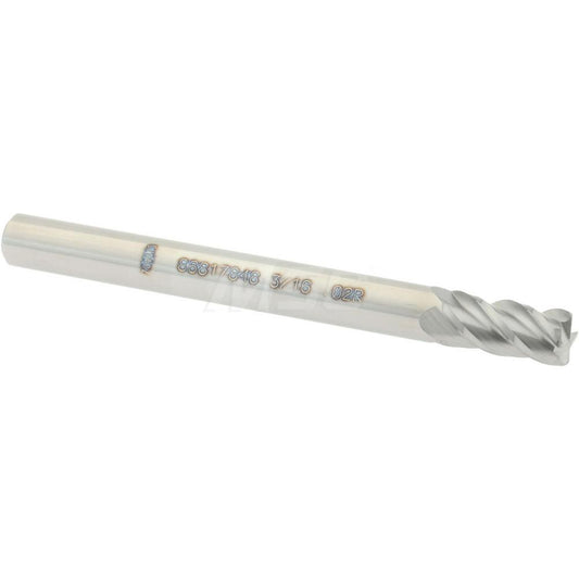 Accupro 86817848 Corner Radius End Mill 3/16" Dia, 3/8" LOC, 0.02" Radius, 4 Flutes, Solid Carbide