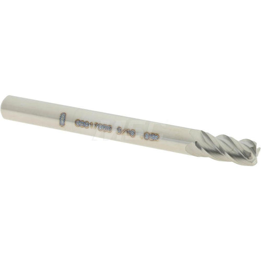 Accupro 86817855 Corner Radius End Mill 3/16" Dia, 3/8" LOC, 0.03" Radius, 4 Flutes, Solid Carbide