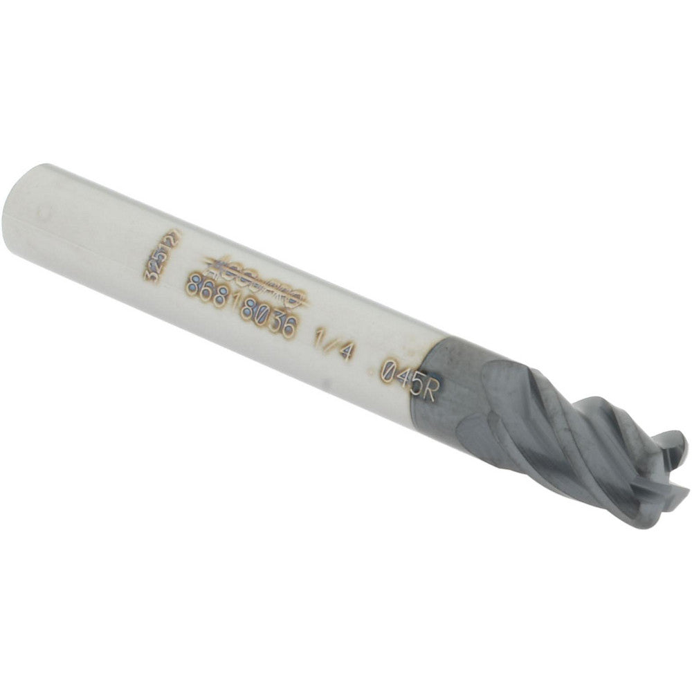 Accupro 86818036 Corner Radius End Mill 1/4" Dia, 3/8" LOC, 0.045" Radius, 4 Flutes, Solid Carbide