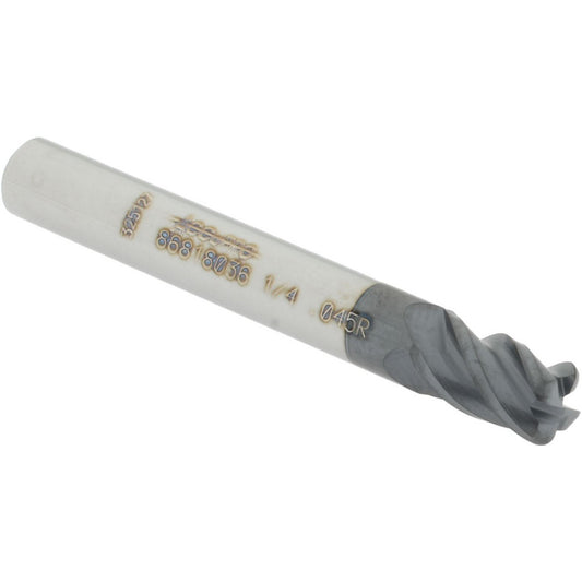 Accupro 86818036 Corner Radius End Mill 1/4" Dia, 3/8" LOC, 0.045" Radius, 4 Flutes, Solid Carbide