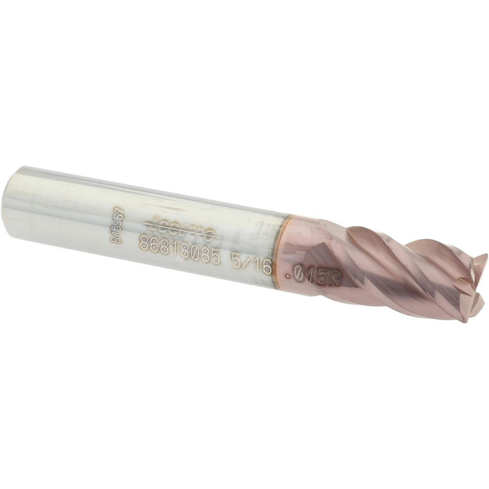 Accupro 86818085 Corner Radius End Mill 5/16" Dia, 1/2" LOC, 0.015" Radius, 4 Flutes, Solid Carbide