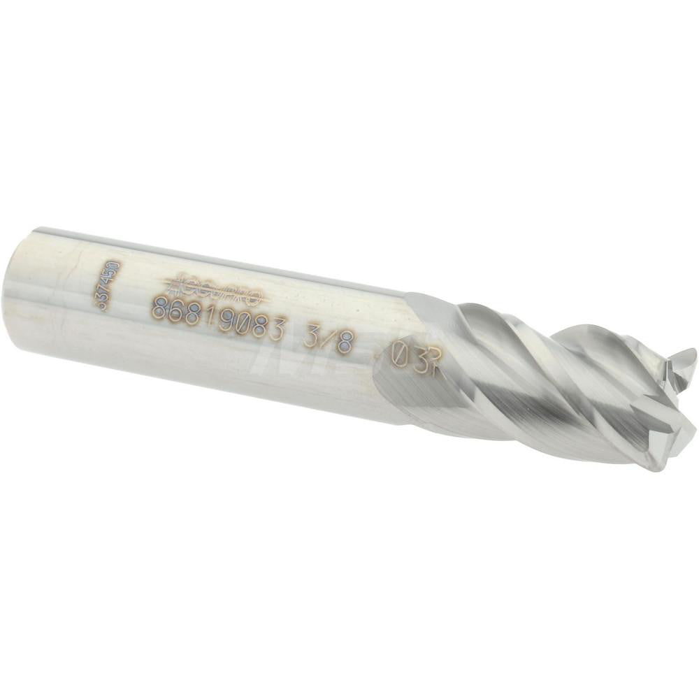 Accupro 86819083 Corner Radius End Mill 3/8" Dia, 5/8" LOC, 0.03" Radius, 4 Flutes, Solid Carbide