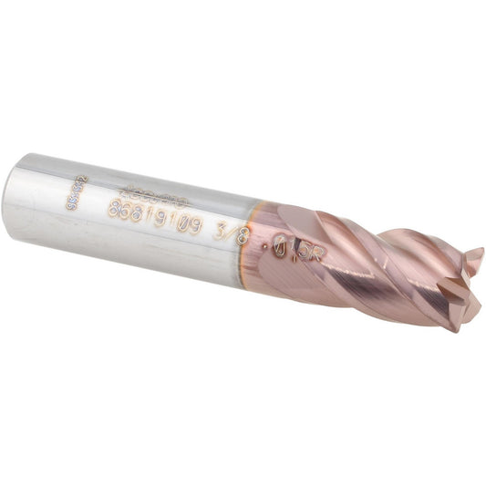 Accupro 86819109 Corner Radius End Mill 3/8" Dia, 5/8" LOC, 0.0150" Radius, 4 Flute, Solid Carbide