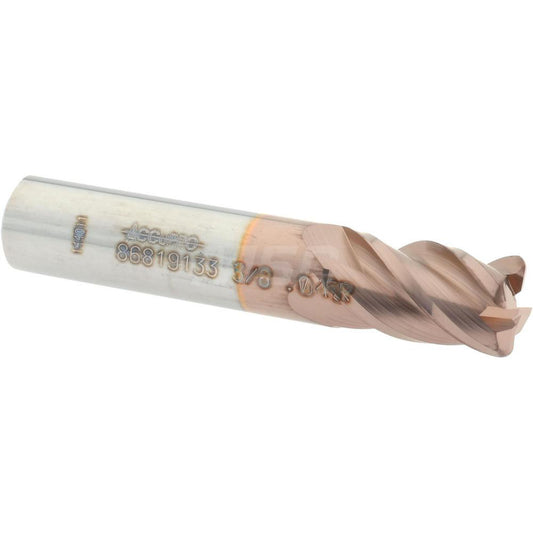 Accupro 86819133 Corner Radius End Mill 3/8" Dia, 5/8" LOC, 0.045" Radius, 4 Flutes, Solid Carbide