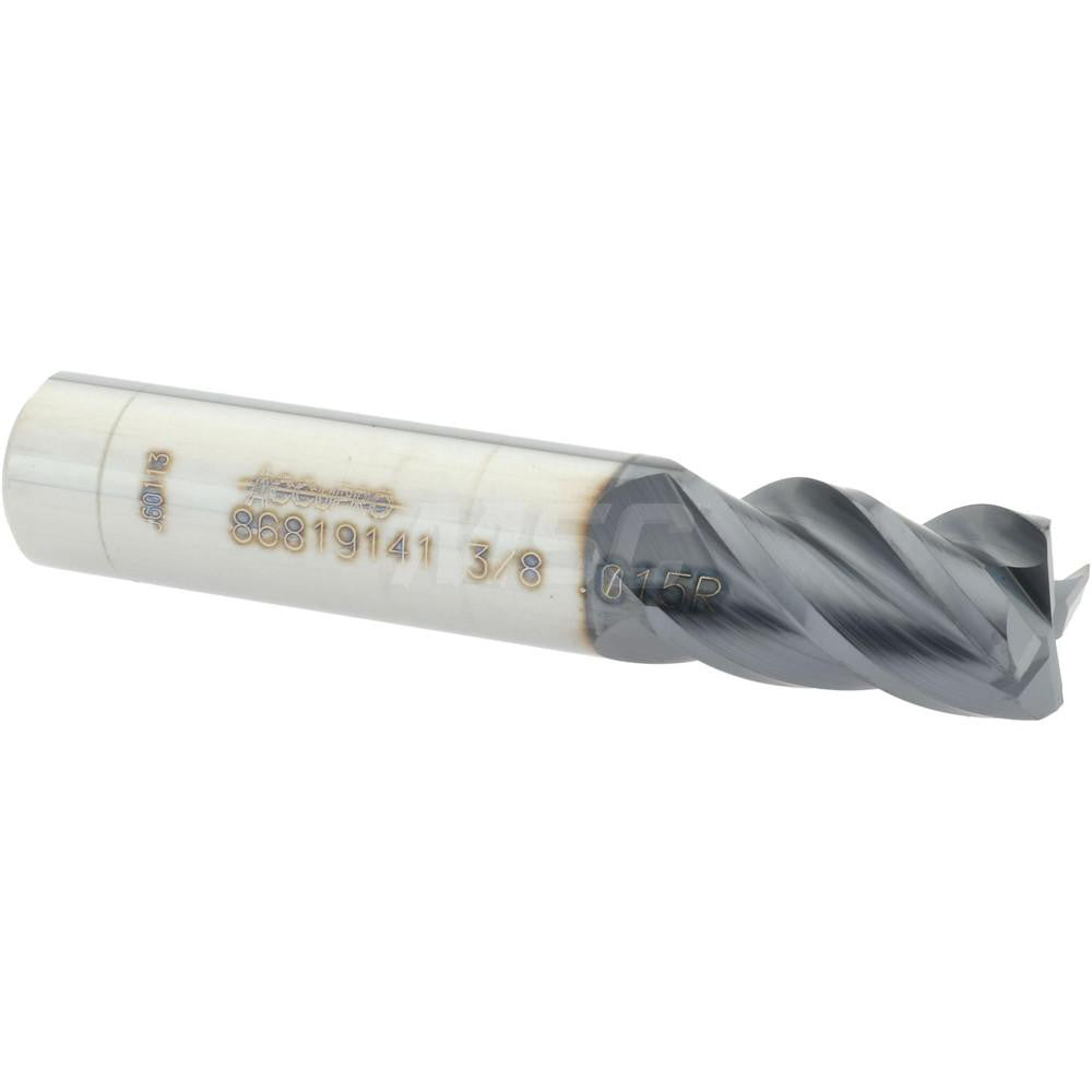 Accupro 86819141 Corner Radius End Mill 3/8" Dia, 5/8" LOC, 0.015" Radius, 4 Flutes, Solid Carbide