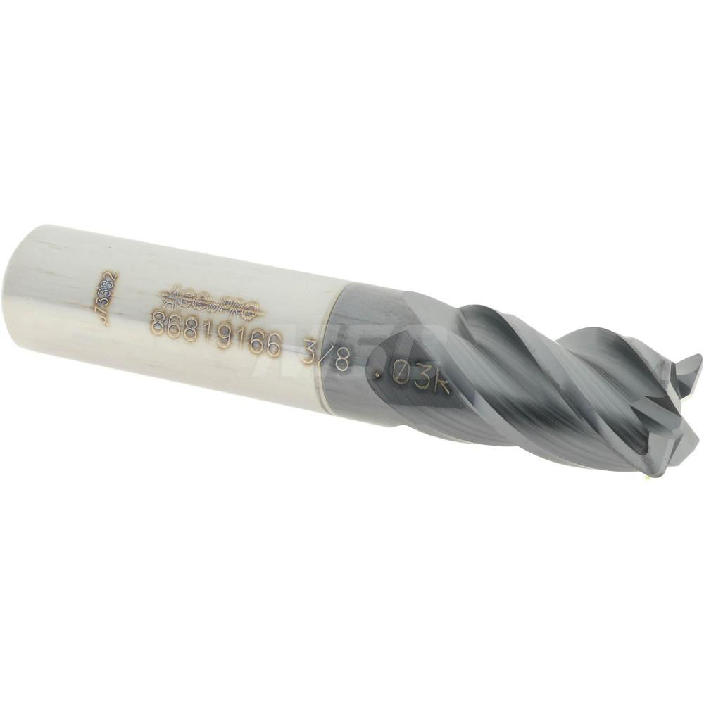 Accupro 86819166 Corner Radius End Mill 3/8" Dia, 5/8" LOC, 0.03" Radius, 4 Flutes, Solid Carbide