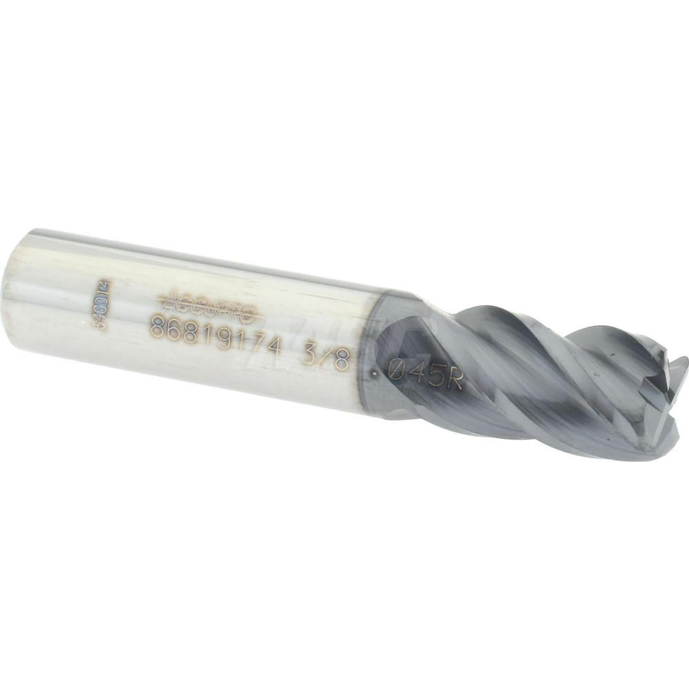 Accupro 86819174 Corner Radius End Mill 3/8" Dia, 5/8" LOC, 0.045" Radius, 4 Flutes, Solid Carbide