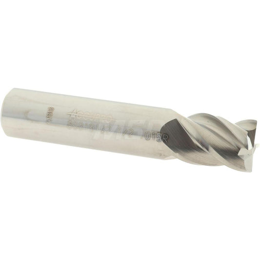 Accupro 86819182 Corner Radius End Mill 1/2" Dia, 5/8" LOC, 0.015" Radius, 4 Flutes, Solid Carbide