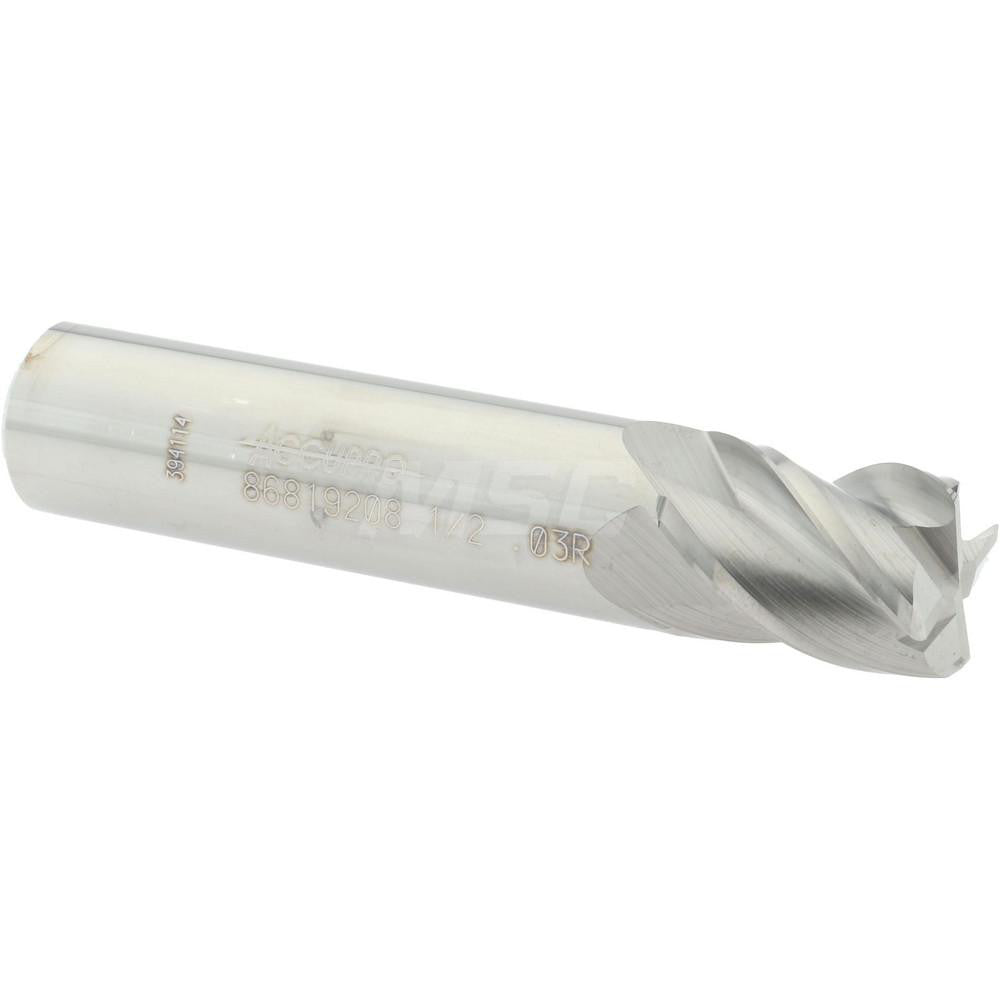 Accupro 86819208 Corner Radius End Mill 1/2" Dia, 5/8" LOC, 0.03" Radius, 4 Flutes, Solid Carbide