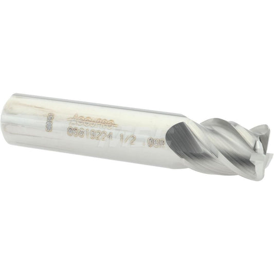Accupro 86819224 Corner Radius End Mill 1/2" Dia, 5/8" LOC, 0.06" Radius, 4 Flutes, Solid Carbide