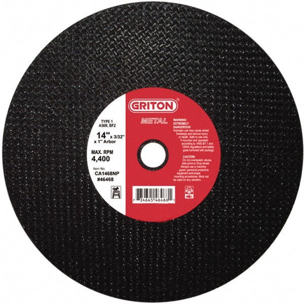 Value Collection CA1468 Cut-Off Wheel 14" Dia, 3/32" Thick, 1" Hole, Aluminum Oxide