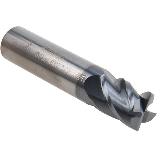 Accupro 86827953 Corner Radius End Mill 1/2" Dia, 5/8" LOC, 0.02" Radius, 4 Flutes, Solid Carbide