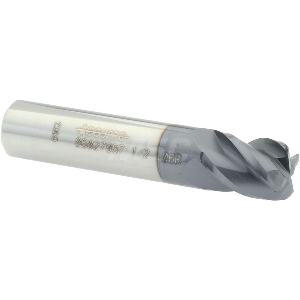 Accupro 86827987 Corner Radius End Mill 1/2" Dia, 5/8" LOC, 0.06" Radius, 4 Flutes, Solid Carbide