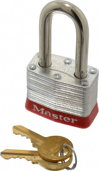 Master Lock 3KALFRED-0918 Lockout Padlock Keyed Alike, Laminated Steel, Steel Shackle, Red