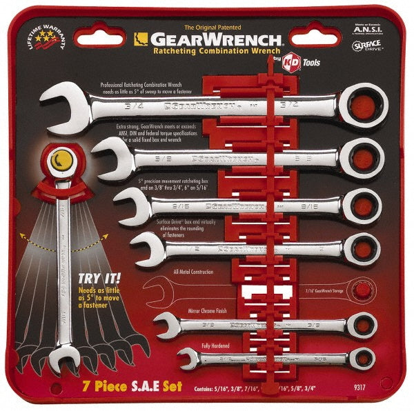 KD Tools 9417 Combination Wrench Set 7 Pc, 8 mm - 18 mm Wrench, Metric