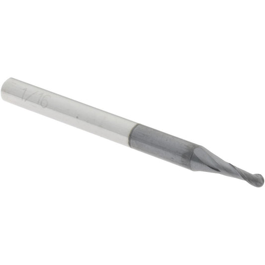 Accupro 86977733 Ball End Mill 0.0625" Dia, 0.1875" LOC, 2 Flute, Solid Carbide