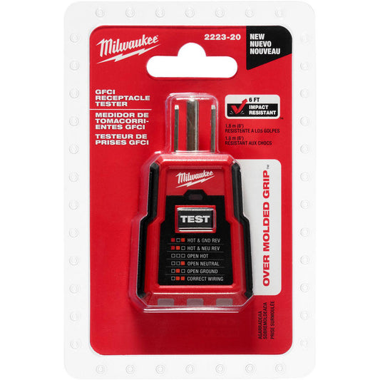Milwaukee Tool 2223-20 Circuit Continuity & Voltage Testers Tester Type Receptacle Tester with GFCI  Minimum Voltage 0 V  Maximum Voltage 300 VAC  Display Type Light Indicator  Audible Alert No  Power Supply AC Adapter