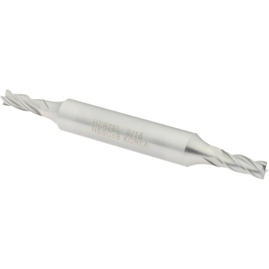 Hertel E2053012 Square End Mill 3/16'' Dia, 1/2'' LOC, 3/8'' Shank Dia, 3-1/4'' OAL, 4 Flutes, Cobalt