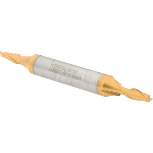 Hertel E4050012 Square End Mill 3/16'' Dia, 7/16'' LOC, 3/8'' Shank Dia, 3-1/8'' OAL, 2 Flutes, Cobalt