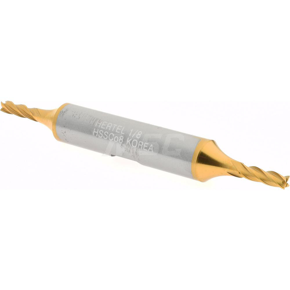 Hertel E4053008 Square End Mill 1/8'' Dia, 3/8'' LOC, 3/8'' Shank Dia, 3-1/16'' OAL, 4 Flutes, Cobalt