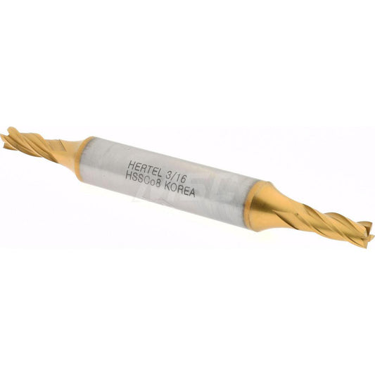 Hertel E4053012 Square End Mill 3/16'' Dia, 1/2'' LOC, 3/8'' Shank Dia, 3-1/4'' OAL, 4 Flutes, Cobalt